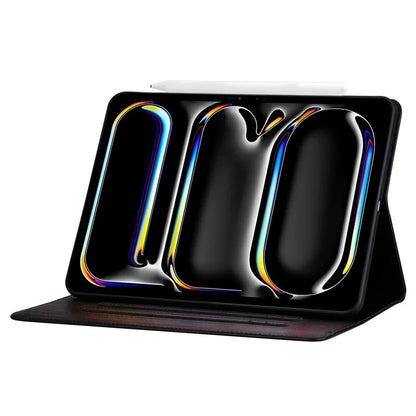 For iPad Pro 13 (2024) Case PU Leather Card Slots Tablet Cover Cat-Shaped Magnetic Clasp