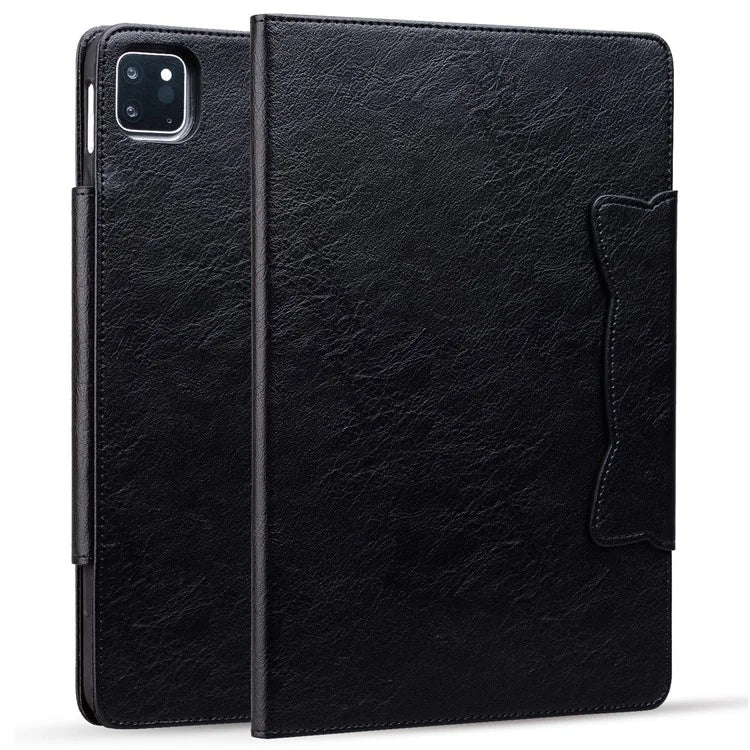 For iPad Pro 13 (2024) Case PU Leather Card Slots Tablet Cover Cat-Shaped Magnetic Clasp