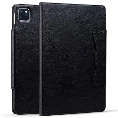 For iPad Pro 13 (2024) Case PU Leather Card Slots Tablet Cover Cat-Shaped Magnetic Clasp