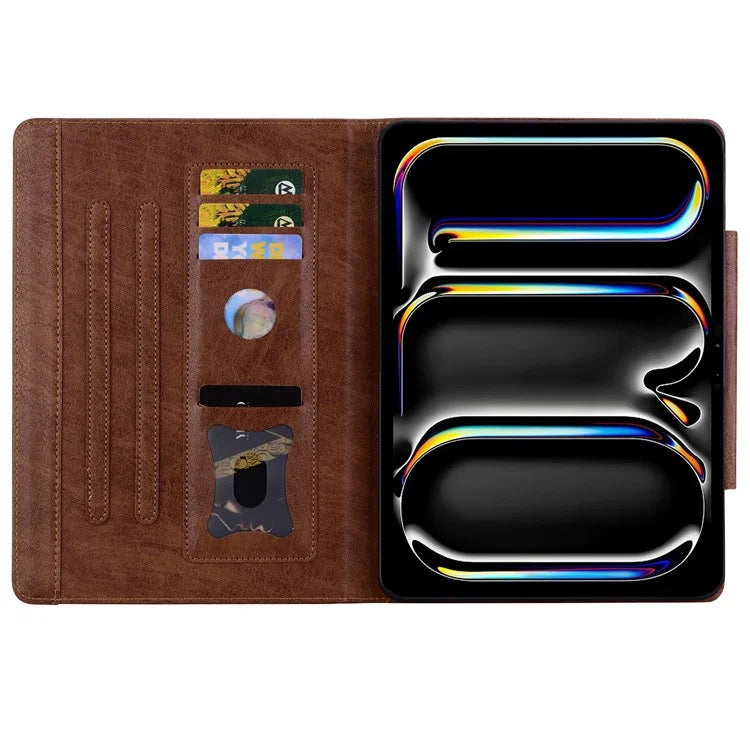 For iPad Pro 13 (2024) Case PU Leather Card Slots Tablet Cover Cat-Shaped Magnetic Clasp