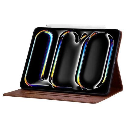 For iPad Pro 13 (2024) Case PU Leather Card Slots Tablet Cover Cat-Shaped Magnetic Clasp