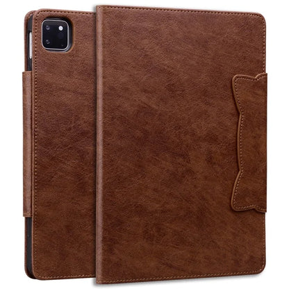 For iPad Pro 13 (2024) Case PU Leather Card Slots Tablet Cover Cat-Shaped Magnetic Clasp