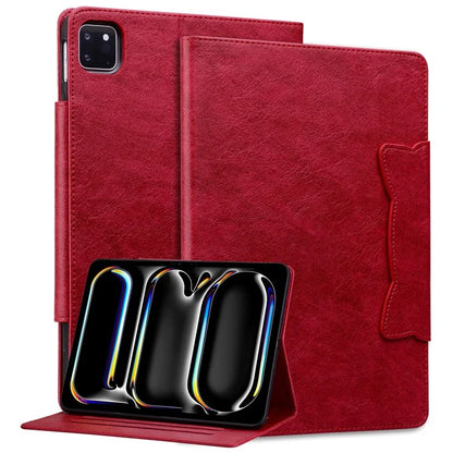 For iPad Pro 13 (2024) Case PU Leather Card Slots Tablet Cover Cat-Shaped Magnetic Clasp