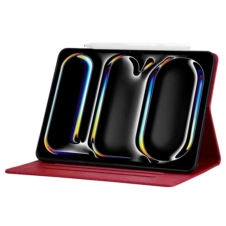 For iPad Pro 13 (2024) Case PU Leather Card Slots Tablet Cover Cat-Shaped Magnetic Clasp