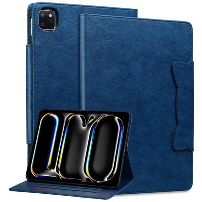 For iPad Pro 13 (2024) Case PU Leather Card Slots Tablet Cover Cat-Shaped Magnetic Clasp
