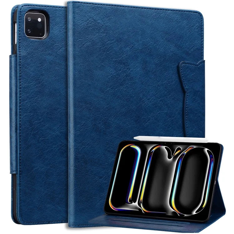For iPad Pro 13 (2024) Case PU Leather Card Slots Tablet Cover Cat-Shaped Magnetic Clasp
