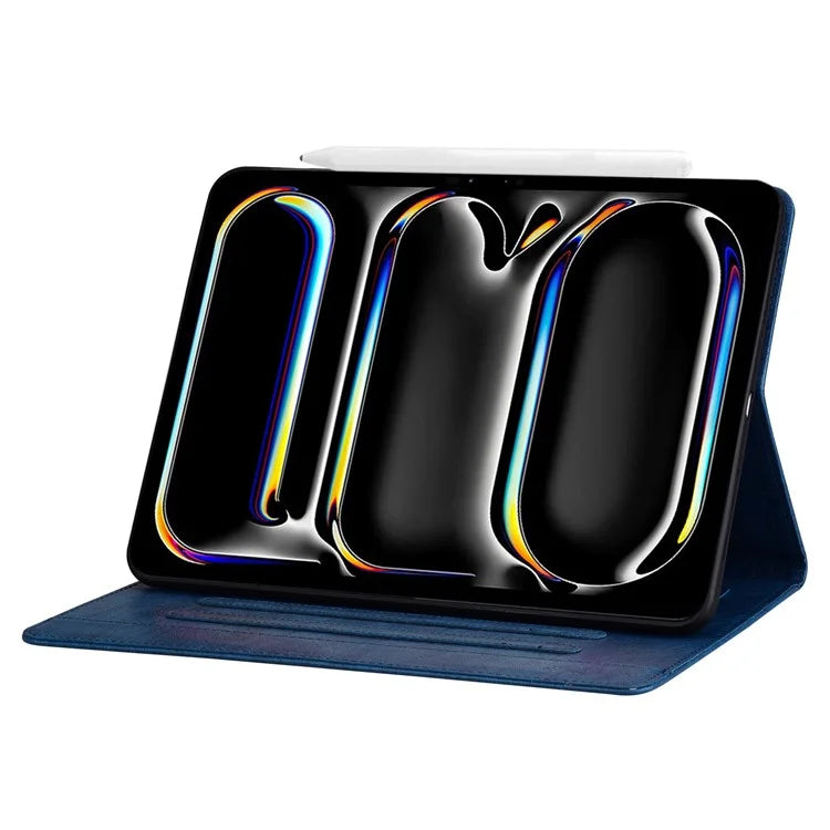 For iPad Pro 13 (2024) Case PU Leather Card Slots Tablet Cover Cat-Shaped Magnetic Clasp