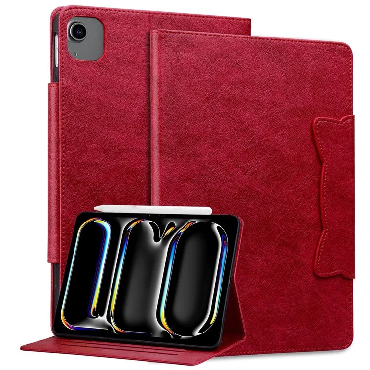 For iPad Air 13 (2024) Case Viewing Stand PU Leather Tablet Cover Cat-Shaped Magnetic Clasp