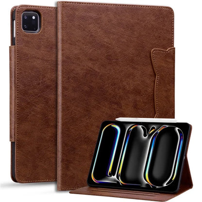 For iPad Pro 11 (2024) Case PU Leather Folio Stand Tablet Cover Cat-Shaped Magnetic Clasp