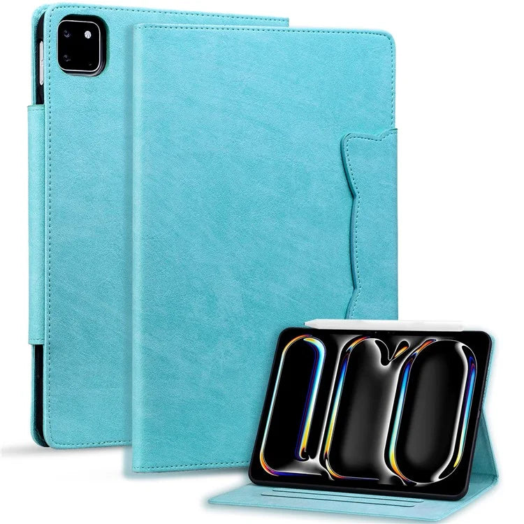 For iPad Pro 11 (2024) Case PU Leather Folio Stand Tablet Cover Cat-Shaped Magnetic Clasp