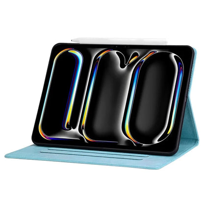 For iPad Pro 11 (2024) Case PU Leather Folio Stand Tablet Cover Cat-Shaped Magnetic Clasp