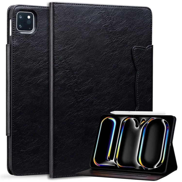 For iPad Pro 11 (2024) Case PU Leather Folio Stand Tablet Cover Cat-Shaped Magnetic Clasp