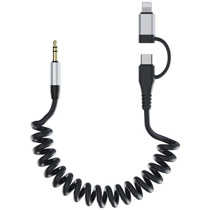 Type-C / 8-Pin Male to 3.5mm Male Spring Audio Cable Wireless Microphone Speaker Connection Cable