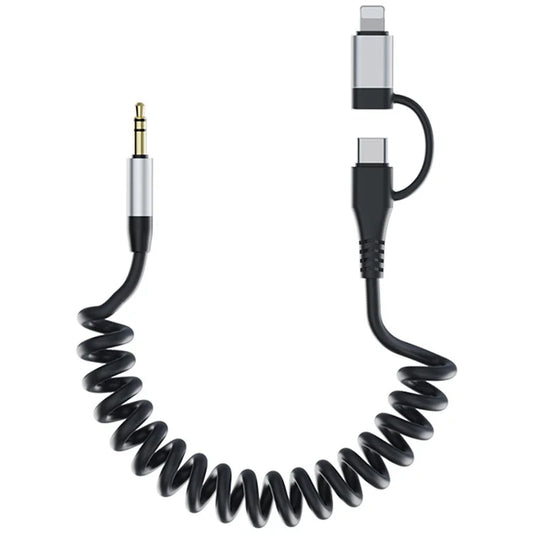 Type-C / 8-Pin Male to 3.5mm Male Spring Audio Cable Wireless Microphone Speaker Connection Cable