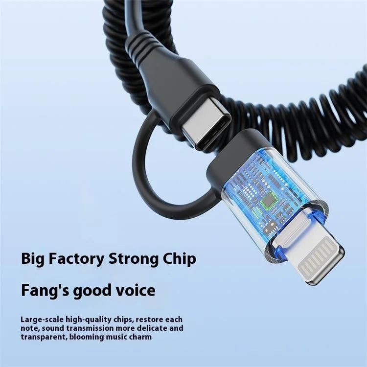 Type-C / 8-Pin Male to 3.5mm Male Spring Audio Cable Wireless Microphone Speaker Connection Cable