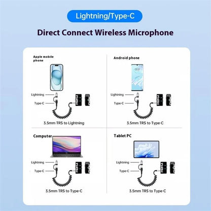 Type-C / 8-Pin Male to 3.5mm Male Spring Audio Cable Wireless Microphone Speaker Connection Cable