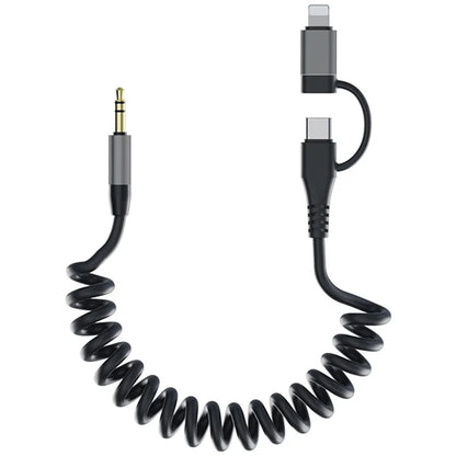 Type-C / 8-Pin Male to 3.5mm Male Spring Audio Cable Wireless Microphone Speaker Connection Cable