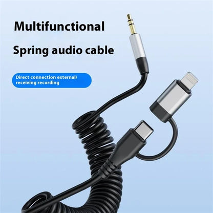 Type-C / 8-Pin Male to 3.5mm Male Spring Audio Cable Wireless Microphone Speaker Connection Cable