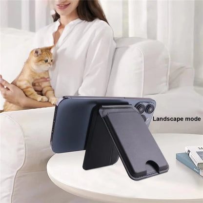 Phone Card Holder for iPhone 12-16 Series PU Leather Folding Kickstand Card Bag
