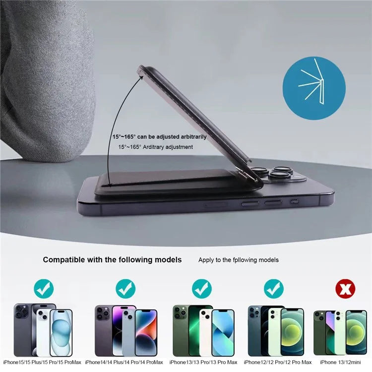 Phone Card Holder for iPhone 12-16 Series PU Leather Folding Kickstand Card Bag
