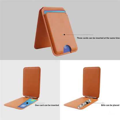 Phone Card Holder for iPhone 12-16 Series PU Leather Folding Kickstand Card Bag