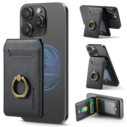 MAGKING K1 Kickstand Magnetic Card Holder Compatible with MagSafe RFID Blocking Cell Phone Wallet Built-In Ring
