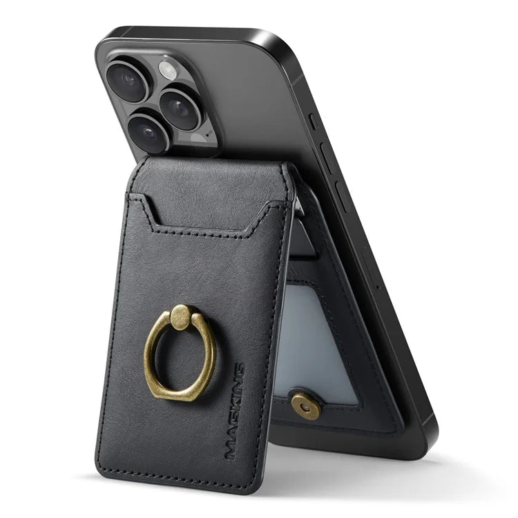 MAGKING K1 Kickstand Magnetic Card Holder Compatible with MagSafe RFID Blocking Cell Phone Wallet Built-In Ring