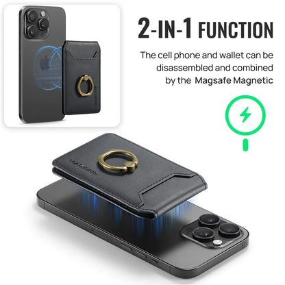 MAGKING K1 Kickstand Magnetic Card Holder Compatible with MagSafe RFID Blocking Cell Phone Wallet Built-In Ring
