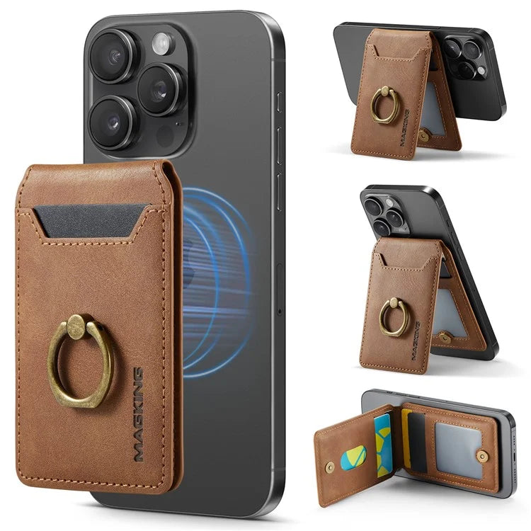 MAGKING K1 Kickstand Magnetic Card Holder Compatible with MagSafe RFID Blocking Cell Phone Wallet Built-In Ring