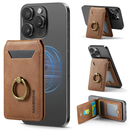 MAGKING K1 Kickstand Magnetic Card Holder Compatible with MagSafe RFID Blocking Cell Phone Wallet Built-In Ring