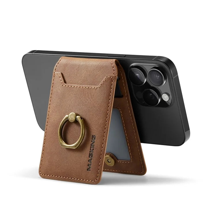 MAGKING K1 Kickstand Magnetic Card Holder Compatible with MagSafe RFID Blocking Cell Phone Wallet Built-In Ring