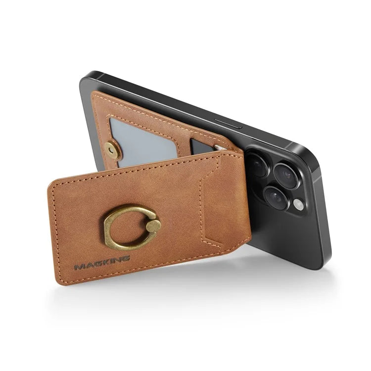 MAGKING K1 Kickstand Magnetic Card Holder Compatible with MagSafe RFID Blocking Cell Phone Wallet Built-In Ring