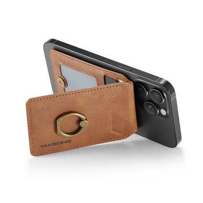 MAGKING K1 Kickstand Magnetic Card Holder Compatible with MagSafe RFID Blocking Cell Phone Wallet Built-In Ring