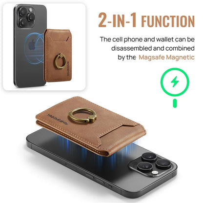 MAGKING K1 Kickstand Magnetic Card Holder Compatible with MagSafe RFID Blocking Cell Phone Wallet Built-In Ring