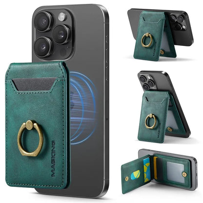 MAGKING K1 Kickstand Magnetic Card Holder Compatible with MagSafe RFID Blocking Cell Phone Wallet Built-In Ring