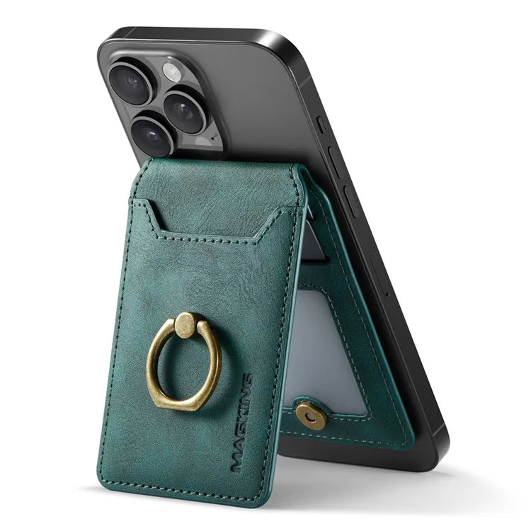 MAGKING K1 Kickstand Magnetic Card Holder Compatible with MagSafe RFID Blocking Cell Phone Wallet Built-In Ring