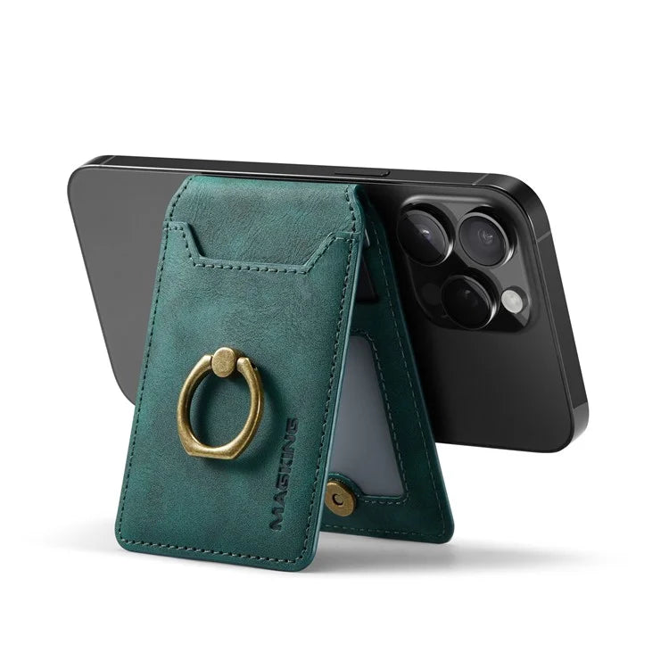 MAGKING K1 Kickstand Magnetic Card Holder Compatible with MagSafe RFID Blocking Cell Phone Wallet Built-In Ring