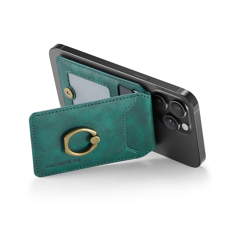 MAGKING K1 Kickstand Magnetic Card Holder Compatible with MagSafe RFID Blocking Cell Phone Wallet Built-In Ring
