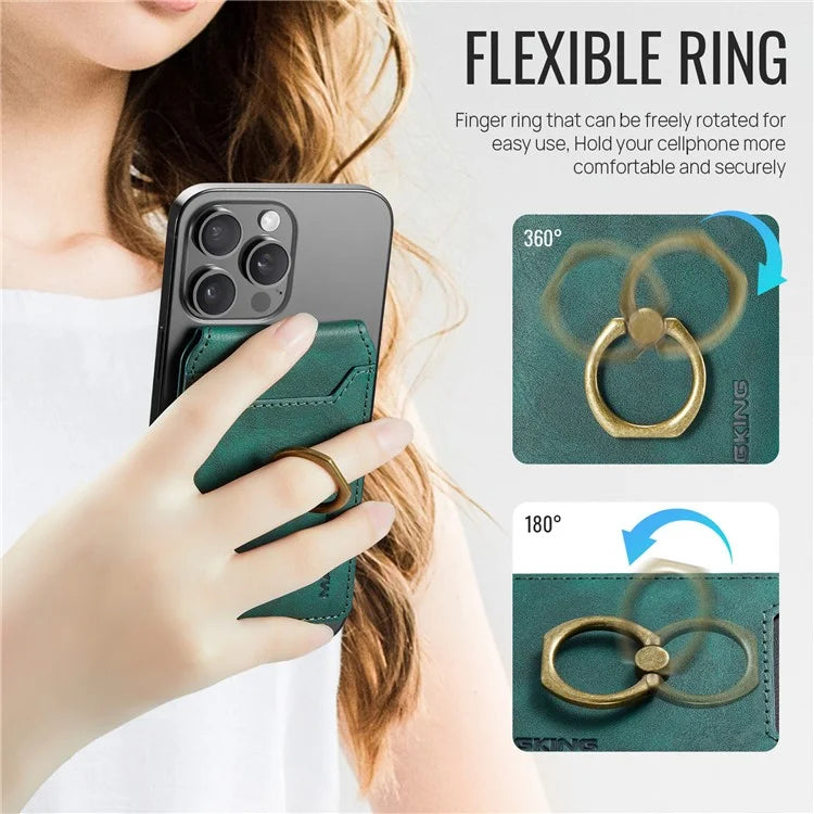 MAGKING K1 Kickstand Magnetic Card Holder Compatible with MagSafe RFID Blocking Cell Phone Wallet Built-In Ring