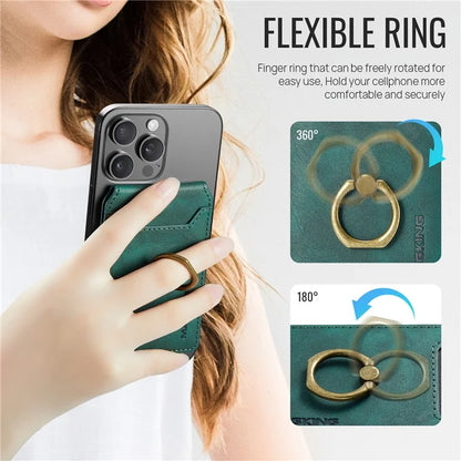 MAGKING K1 Kickstand Magnetic Card Holder Compatible with MagSafe RFID Blocking Cell Phone Wallet Built-In Ring