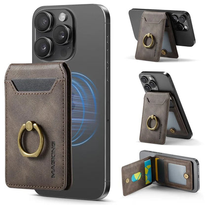 MAGKING K1 Kickstand Magnetic Card Holder Compatible with MagSafe RFID Blocking Cell Phone Wallet Built-In Ring
