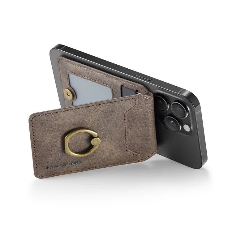 MAGKING K1 Kickstand Magnetic Card Holder Compatible with MagSafe RFID Blocking Cell Phone Wallet Built-In Ring