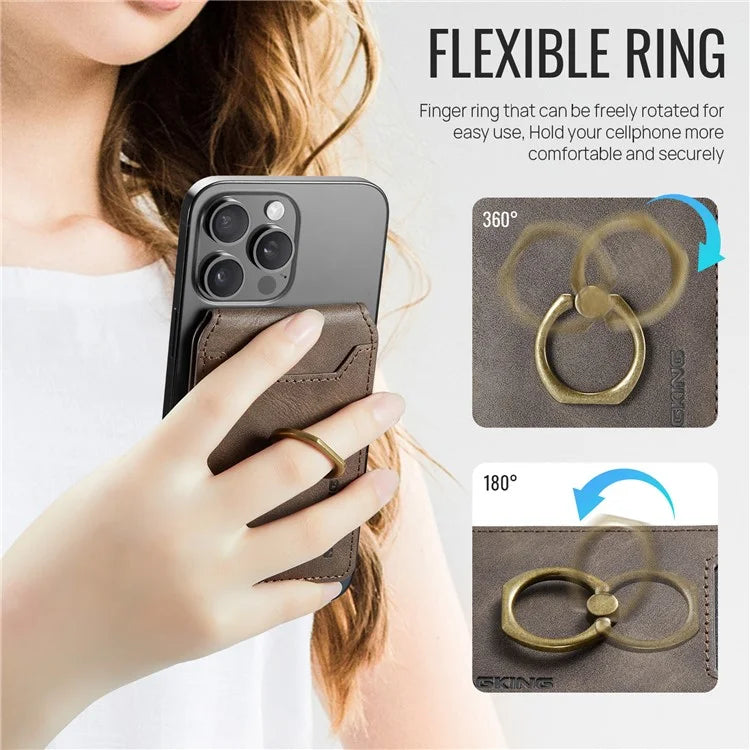 MAGKING K1 Kickstand Magnetic Card Holder Compatible with MagSafe RFID Blocking Cell Phone Wallet Built-In Ring