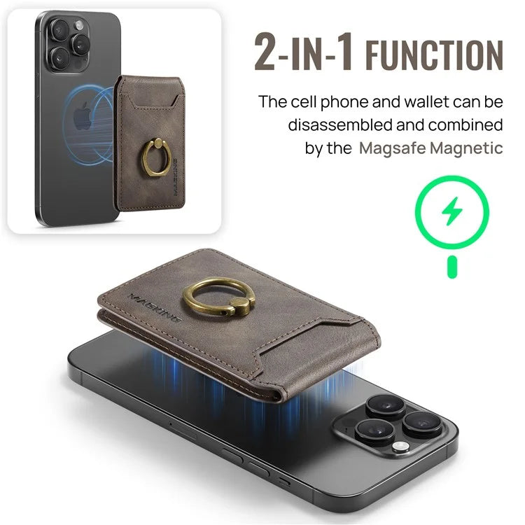 MAGKING K1 Kickstand Magnetic Card Holder Compatible with MagSafe RFID Blocking Cell Phone Wallet Built-In Ring