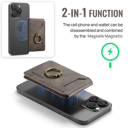 MAGKING K1 Kickstand Magnetic Card Holder Compatible with MagSafe RFID Blocking Cell Phone Wallet Built-In Ring