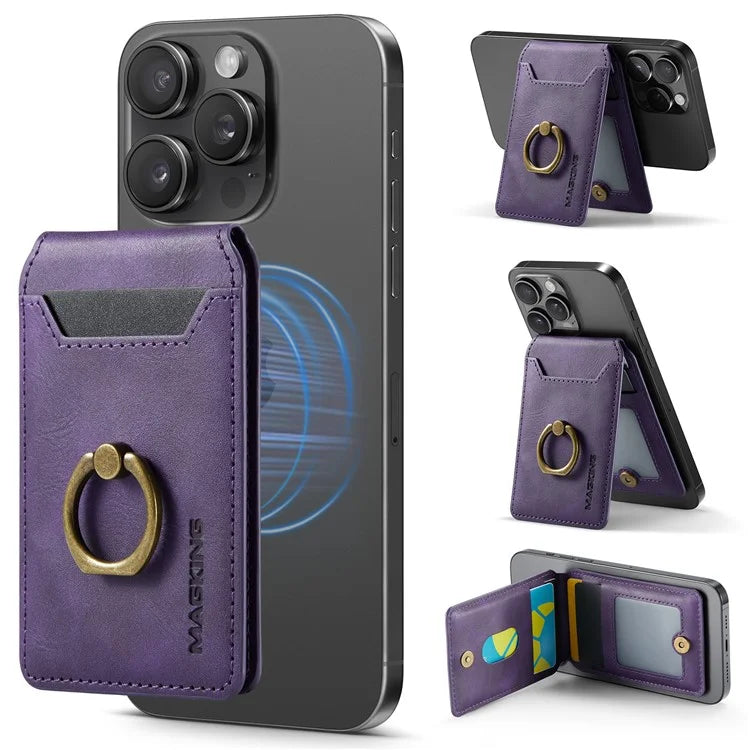 MAGKING K1 Kickstand Magnetic Card Holder Compatible with MagSafe RFID Blocking Cell Phone Wallet Built-In Ring