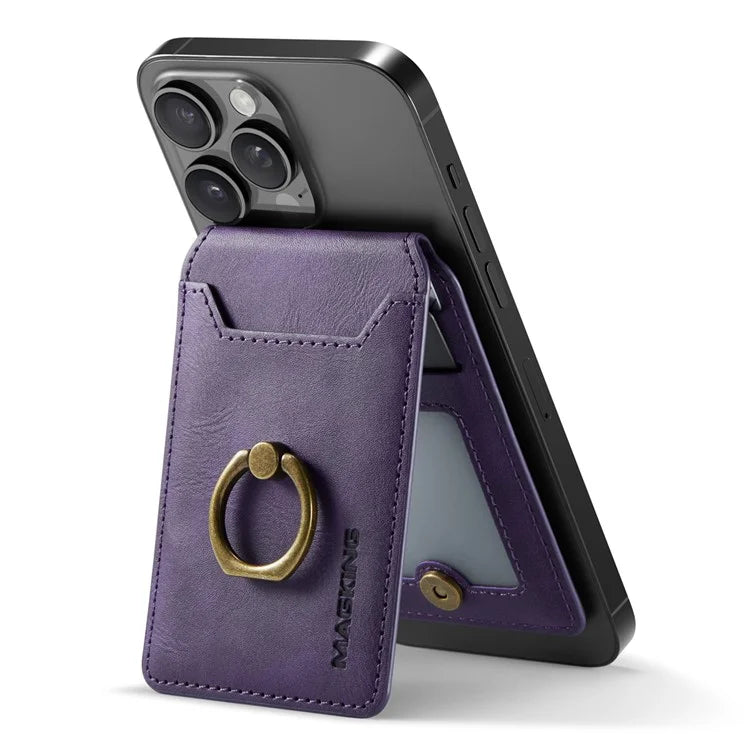 MAGKING K1 Kickstand Magnetic Card Holder Compatible with MagSafe RFID Blocking Cell Phone Wallet Built-In Ring