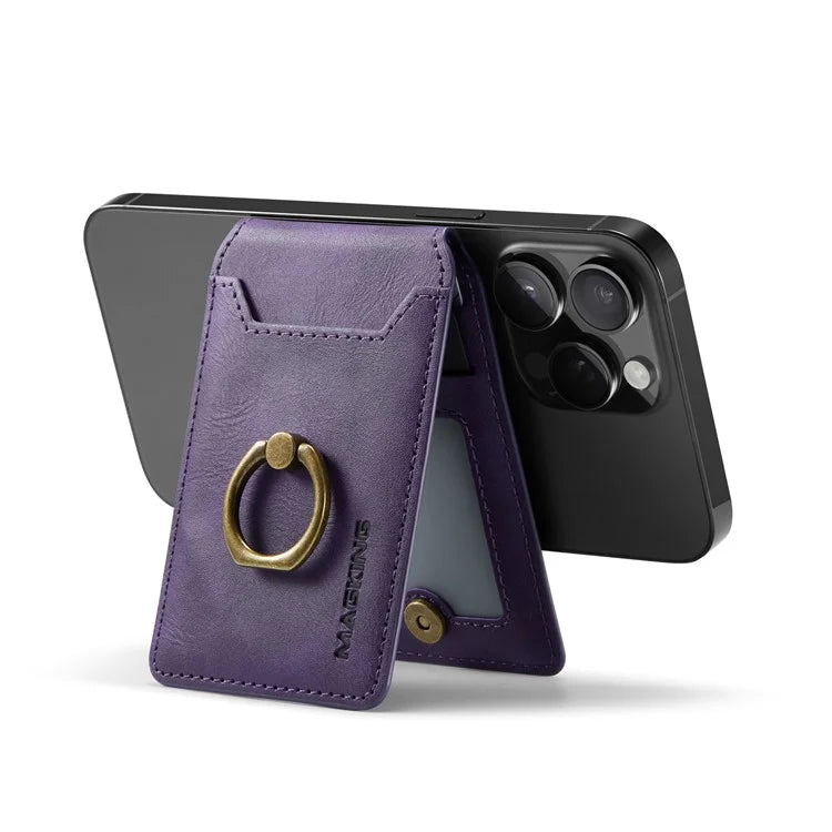 MAGKING K1 Kickstand Magnetic Card Holder Compatible with MagSafe RFID Blocking Cell Phone Wallet Built-In Ring