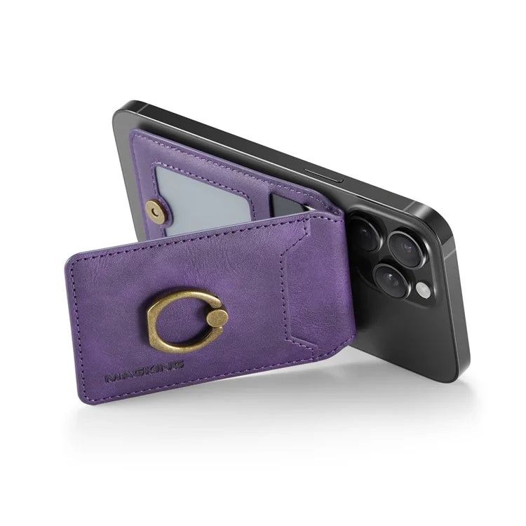 MAGKING K1 Kickstand Magnetic Card Holder Compatible with MagSafe RFID Blocking Cell Phone Wallet Built-In Ring