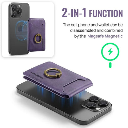 MAGKING K1 Kickstand Magnetic Card Holder Compatible with MagSafe RFID Blocking Cell Phone Wallet Built-In Ring